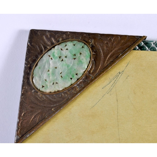 2060 - AN UNUSUAL 19TH CENTURY CHINESE JADEITE MOUNTED GILT METAL NOTE PAD Late Qing/Republic. 45 cm x 35 c... 