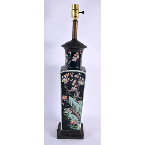 2062 - A LARGE 19TH CENTURY CHINESE FAMILLE NOIRE PORCELAIN LAMP Kangxi style. 58 cm high.