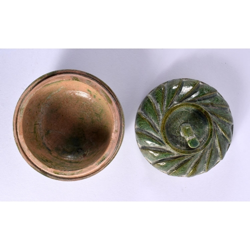 2078 - A CHINESE TANG STYLE POTTERY BOX AND COVER 20th Century. 7.5 cm diameter.