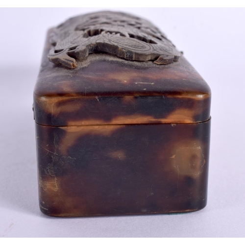 2092 - AN EARLY 20TH CENTURY CHINESE CARVED TORTOISESHELL DRAGON BOX Late Qing/Republic. 11 cm x 5 cm.