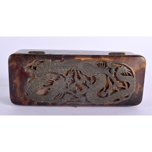 2092 - AN EARLY 20TH CENTURY CHINESE CARVED TORTOISESHELL DRAGON BOX Late Qing/Republic. 11 cm x 5 cm.