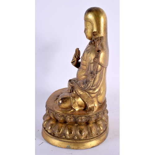 2096 - A CHINESE SINO TIBETAN BRONZE FIGURE OF A BUDDHISTIC MONK 20th Century. 25 cm x 12 cm.