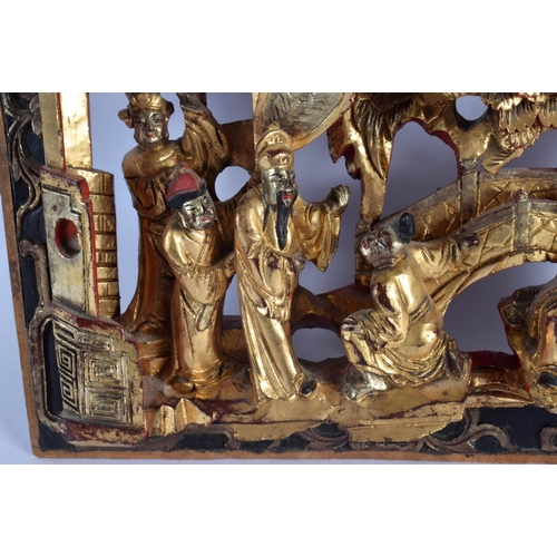 2098 - A LATE 19TH CENTURY CHINESE GILTWOOD TEMPLE PANEL Qing. 30 cm x 27 cm.