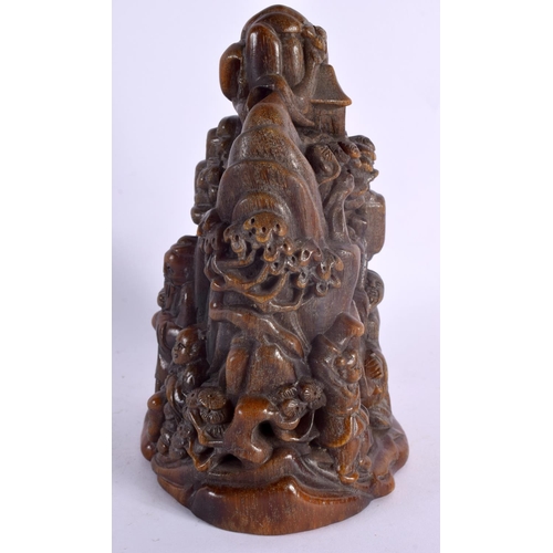 2110 - A CHINESE CARVED BUFFALO HORN TYPE MOUNTAIN 20th Century. 1106 grams. 18 cm x 10 cm.