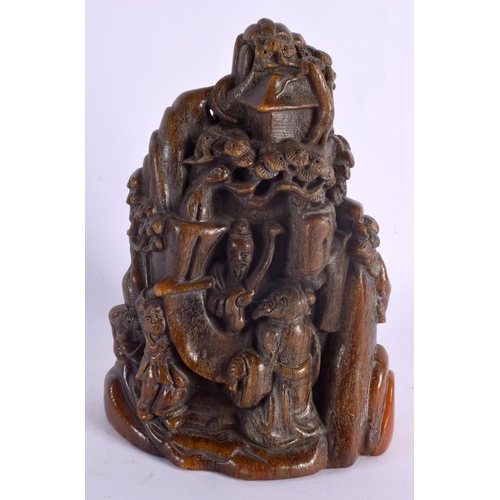 2110 - A CHINESE CARVED BUFFALO HORN TYPE MOUNTAIN 20th Century. 1106 grams. 18 cm x 10 cm.