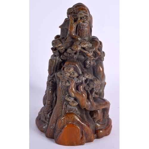 2110 - A CHINESE CARVED BUFFALO HORN TYPE MOUNTAIN 20th Century. 1106 grams. 18 cm x 10 cm.