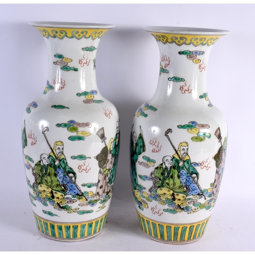 2122 - A LARGE PAIR OF CHINESE FAMILLE VERTE PORCELAIN VASES 20th Century, painted with figures in landscap... 