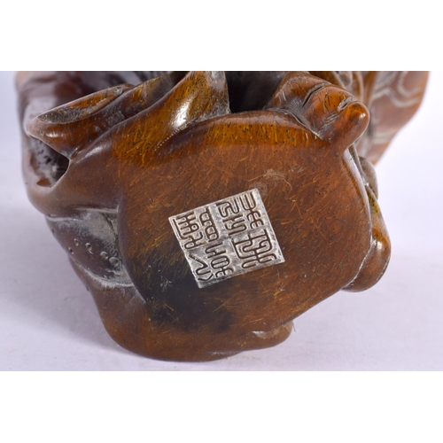 2125 - A CHINESE CARVED BUFFALO HORN TYPE LIBATION CUP 20th Century. 749 grams. 14 cm x 14 cm.