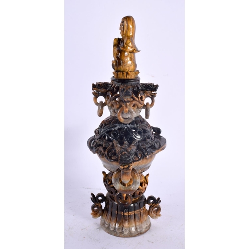 2126 - AN EARLY 20TH CENTURY CHINESE CARVED TIGERS EYE CENSER AND COVER Late Qing/Republic. 21 cm x 14 cm.