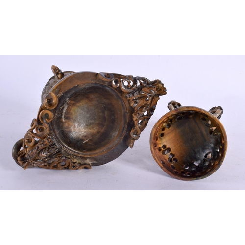 2126 - AN EARLY 20TH CENTURY CHINESE CARVED TIGERS EYE CENSER AND COVER Late Qing/Republic. 21 cm x 14 cm.