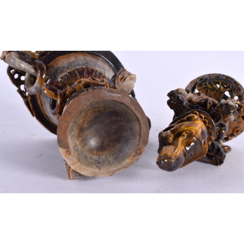 2126 - AN EARLY 20TH CENTURY CHINESE CARVED TIGERS EYE CENSER AND COVER Late Qing/Republic. 21 cm x 14 cm.