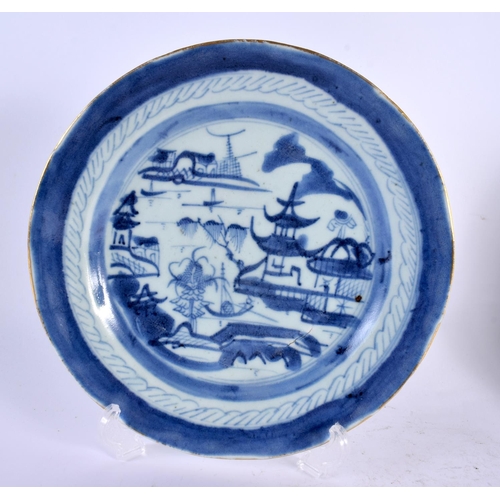 2141 - EIGHT 19TH CENTURY CHINESE BLUE AND WHITE EXPORT PLATES Qing. 22 cm diameter. (8)