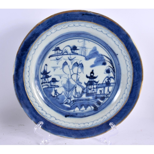 2141 - EIGHT 19TH CENTURY CHINESE BLUE AND WHITE EXPORT PLATES Qing. 22 cm diameter. (8)