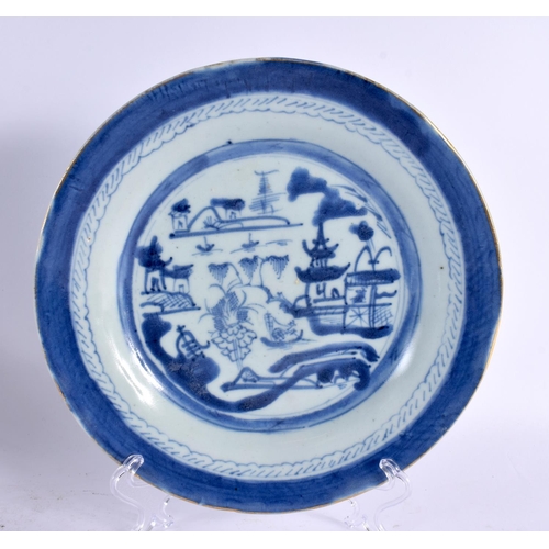 2141 - EIGHT 19TH CENTURY CHINESE BLUE AND WHITE EXPORT PLATES Qing. 22 cm diameter. (8)