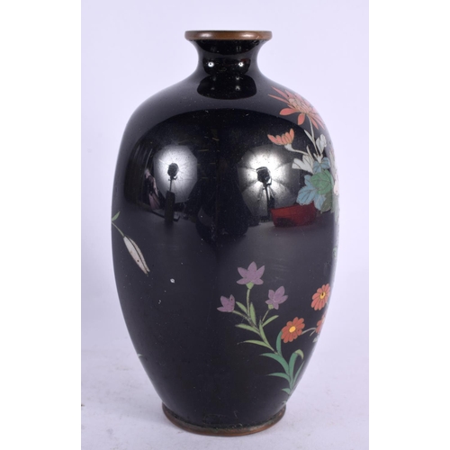 2144 - A 19TH CENTURY JAPANESE MEIJI PERIOD CLOISONNE ENAMEL VASE decorated with flowers. 13 cm high.