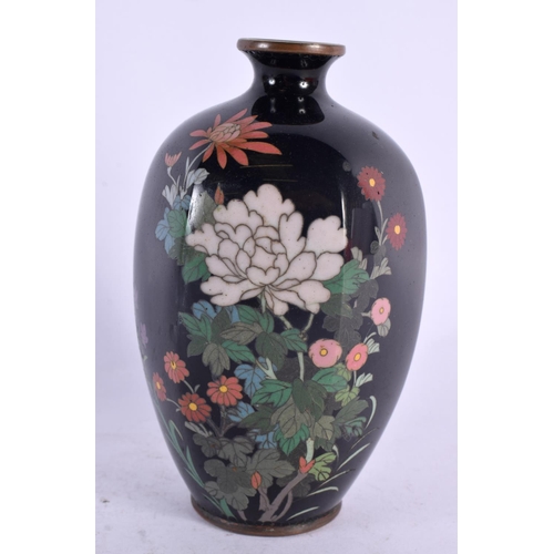 2144 - A 19TH CENTURY JAPANESE MEIJI PERIOD CLOISONNE ENAMEL VASE decorated with flowers. 13 cm high.