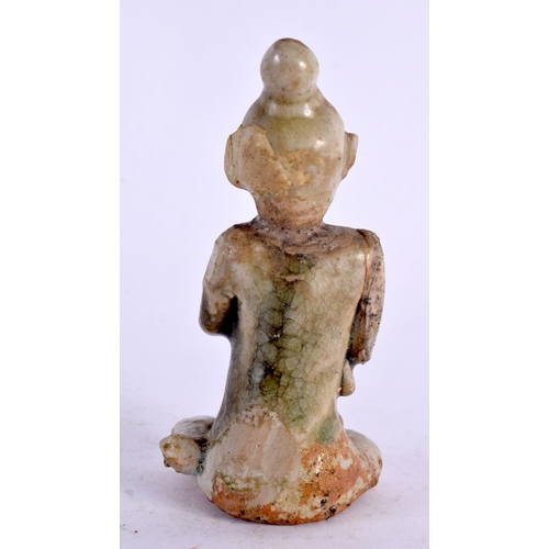 2154 - A 16TH/17TH CENTURY ASIAN EASTERN CELADON BUDDHISTIC FIGURE FIGURE modelled as a mother breast feedi... 