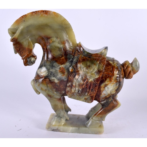 2161 - AN EARLY 20TH CENTURY CHINESE CARVED RUSSET JADE FIGURE OF A HORSE Late Qing/Republic. 25 cm x 25 cm... 