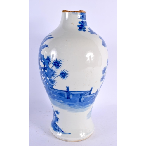 2163 - A MID 19TH CENTURY CHINESE BLUE AND WHITE PORCELAIN VASE Kangxi style, painted with figures within a... 