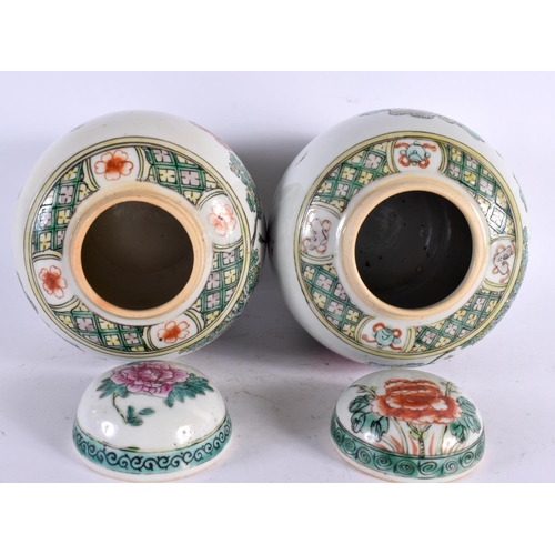 2169 - A PAIR OF 19TH CENTURY CHINESE FAMILLE VERTE GINGER JARS AND COVERS Kangxi style. 17 cm x 12 cm.