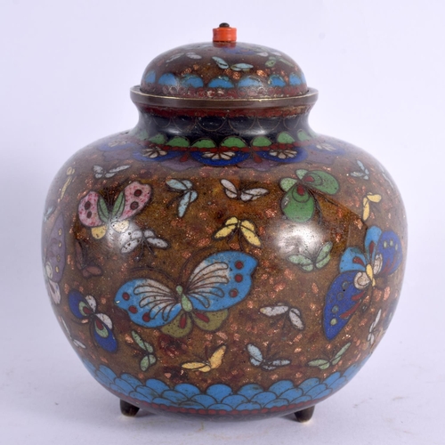 2173 - A 19TH CENTURY JAPANESE MEIJI PERIOD CLOISONNE ENAMEL KORO AND COVER decorated with insects. 12 cm x... 