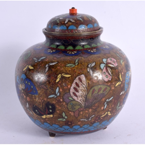 2173 - A 19TH CENTURY JAPANESE MEIJI PERIOD CLOISONNE ENAMEL KORO AND COVER decorated with insects. 12 cm x... 