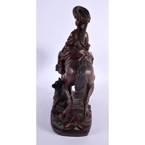 2186 - A RARE 19TH/20TH CENTURY CHINESE CARVED HARDWOOD FIGURE OF A HORSE modelled beside two hounds. 40 cm... 