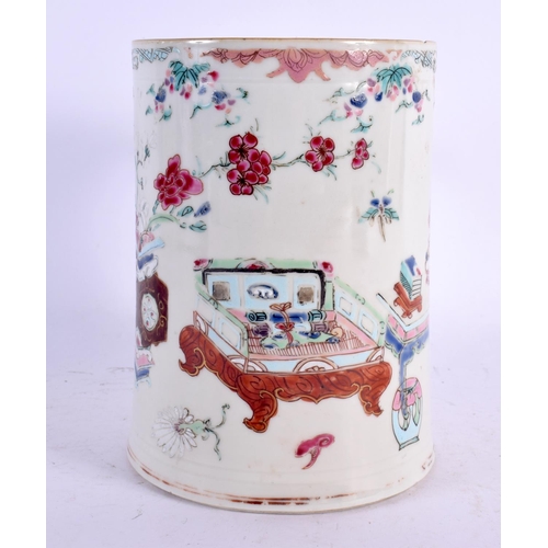 2190 - AN UNUSUALLY LARGE EARLY 18TH CENTURY CHINESE FAMILLE ROSE TANKARD Yongzheng, painted with furniture... 