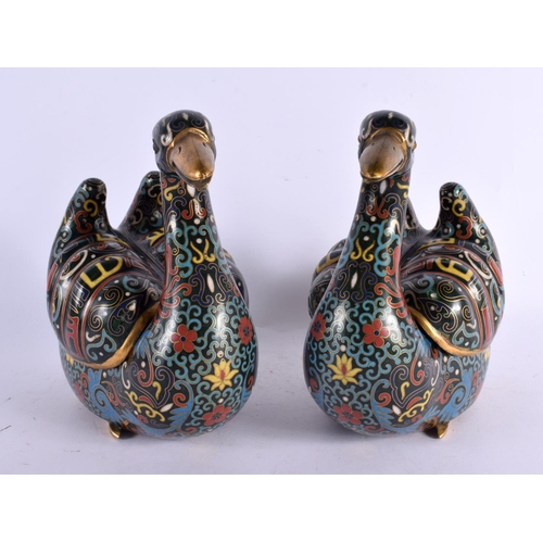 2194 - A RARE PAIR OF CHINESE QING DYNASTY CLOISONNE ENAMEL BIRD CENSERS AND COVERS decorated all over with... 