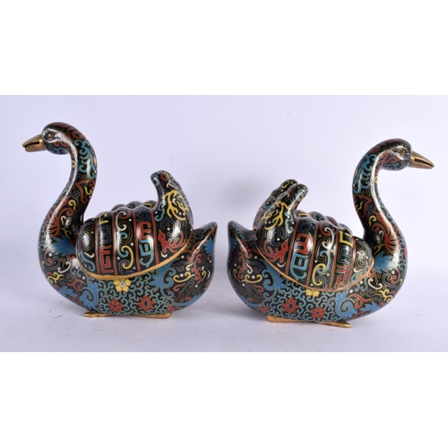 2194 - A RARE PAIR OF CHINESE QING DYNASTY CLOISONNE ENAMEL BIRD CENSERS AND COVERS decorated all over with... 