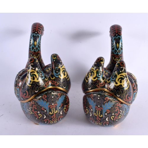 2194 - A RARE PAIR OF CHINESE QING DYNASTY CLOISONNE ENAMEL BIRD CENSERS AND COVERS decorated all over with... 