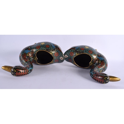 2194 - A RARE PAIR OF CHINESE QING DYNASTY CLOISONNE ENAMEL BIRD CENSERS AND COVERS decorated all over with... 