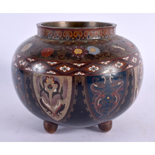 2195 - A 19TH CENTURY JAPANESE MEIJI PERIOD CLOISONNE ENAMEL CENSER decorated with panels of stylised drago... 