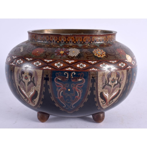 2195 - A 19TH CENTURY JAPANESE MEIJI PERIOD CLOISONNE ENAMEL CENSER decorated with panels of stylised drago... 