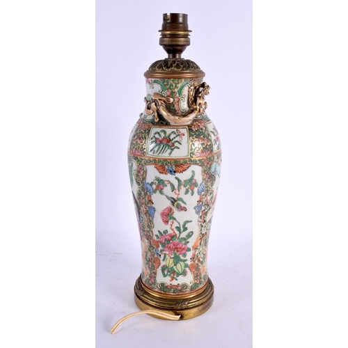 2214 - A 19TH CENTURY CHINESE CANTON FAMILLE ROSE COUNTRY HOUSE LAMP Qing. 30 cm high.