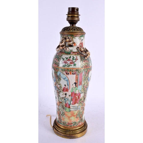 2214 - A 19TH CENTURY CHINESE CANTON FAMILLE ROSE COUNTRY HOUSE LAMP Qing. 30 cm high.