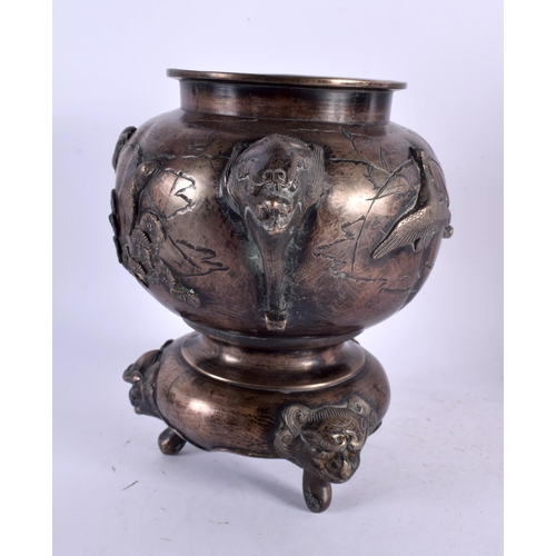 2215 - A 19TH CENTURY JAPANESE MEIJI PERIOD TWIN HANDLED BRONZE VASE together with a black lacquer cabinet.... 