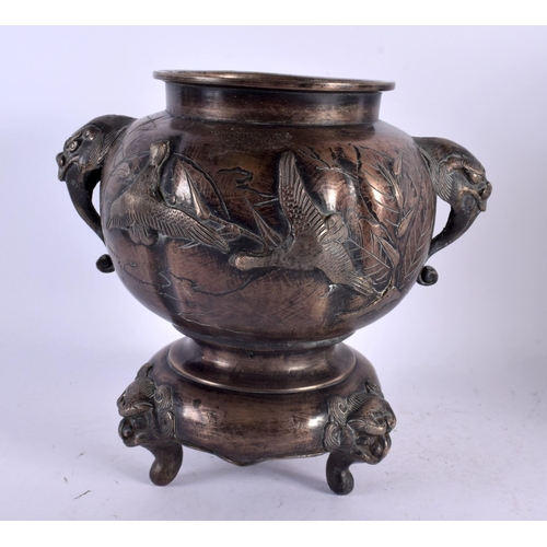 2215 - A 19TH CENTURY JAPANESE MEIJI PERIOD TWIN HANDLED BRONZE VASE together with a black lacquer cabinet.... 