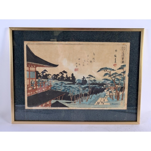 2220 - TWO 19TH CENTURY JAPANESE MEIJI PERIOD 'TEMPLE OF THE GOLDEN PAVILLION' WOODBLOCK PRINTS. Largest 44... 