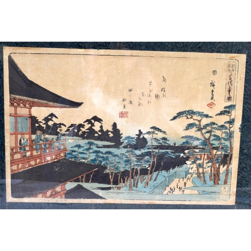 2220 - TWO 19TH CENTURY JAPANESE MEIJI PERIOD 'TEMPLE OF THE GOLDEN PAVILLION' WOODBLOCK PRINTS. Largest 44... 