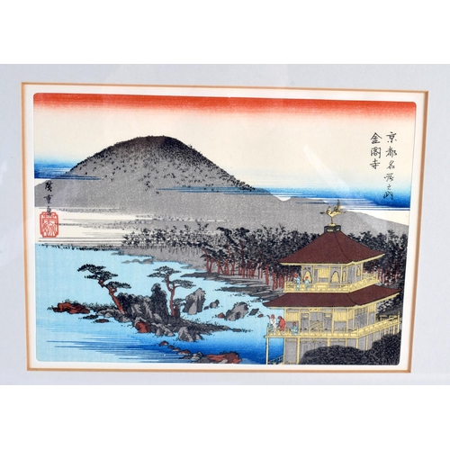 2220 - TWO 19TH CENTURY JAPANESE MEIJI PERIOD 'TEMPLE OF THE GOLDEN PAVILLION' WOODBLOCK PRINTS. Largest 44... 