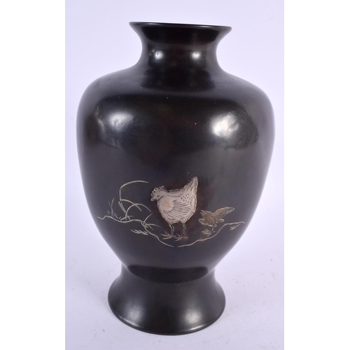 2226 - AN EARLY 20TH CENTURY JAPANESE MEIJI PERIOD MIXED METAL INLAID BRONZE VASE decorated with fowl. 18 c... 