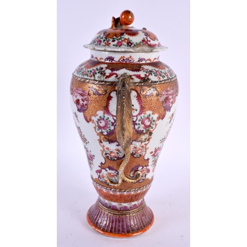 2236 - AN 18TH CENTURY CHINESE EXPORT FAMILLE ROSE TWIN HANDLED VASE AND COVER Qianlong. 25 cm x 12 cm.