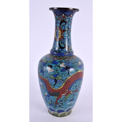 2238 - A LATE 19TH CENTURY CHINESE CLOISONNE ENAMEL VASE decorated with dragons. 18 cm high.