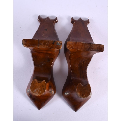 2244 - A PAIR OF 19TH CENTURY CHINESE MOTHER OF PEARL INLAID HARDWOOD SHOES Qing. 22 cm x 6 cm.