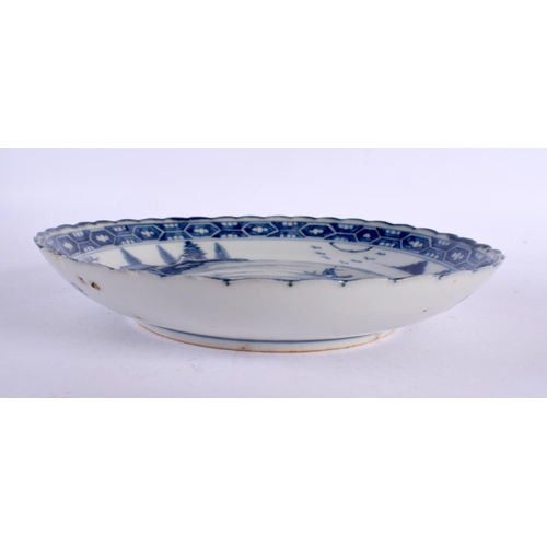 2258 - A RARE 18TH CENTURY CHINESE EXPORT SCALLOPED BLUE AND WHITE DISH Qianlong. 18 cm diameter.