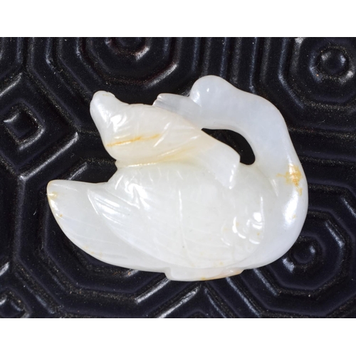 2264 - A CHINESE CARVED WHITE JADE FISH 20th Century, together with a jade duck & plaque. Largest 7 cm x 3 ... 