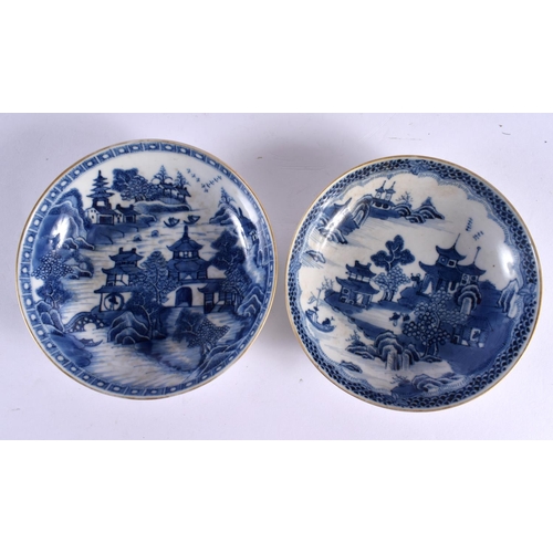 2266 - FIVE 18TH CENTURY CHINESE BLUE AND WHITE EXPORT SAUCERS Qianlong, together with a pair of Republican... 