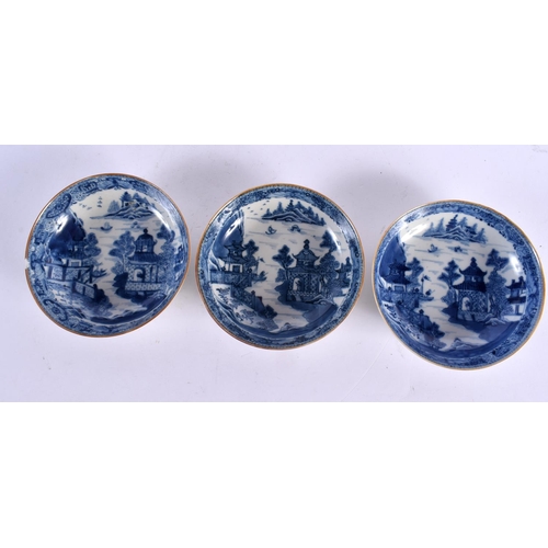 2266 - FIVE 18TH CENTURY CHINESE BLUE AND WHITE EXPORT SAUCERS Qianlong, together with a pair of Republican... 