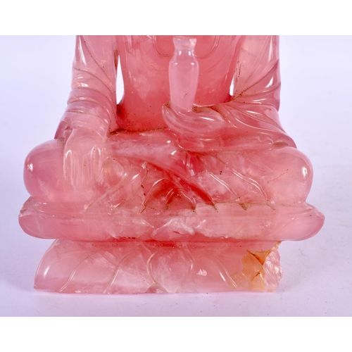 2270 - A 19TH CENTURY CHINESE CARVED ROSE QUARTZ FIGURE OF A BUDDHA Late Qing. 15 cm x 8 cm.